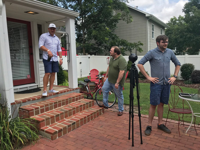 Taylor Hutchins and Daniel Waters of DKM Media set up their 360-camera at the Snider-Floyd House as the home's owner, Chace Jensen, looks on. Photo submitted.